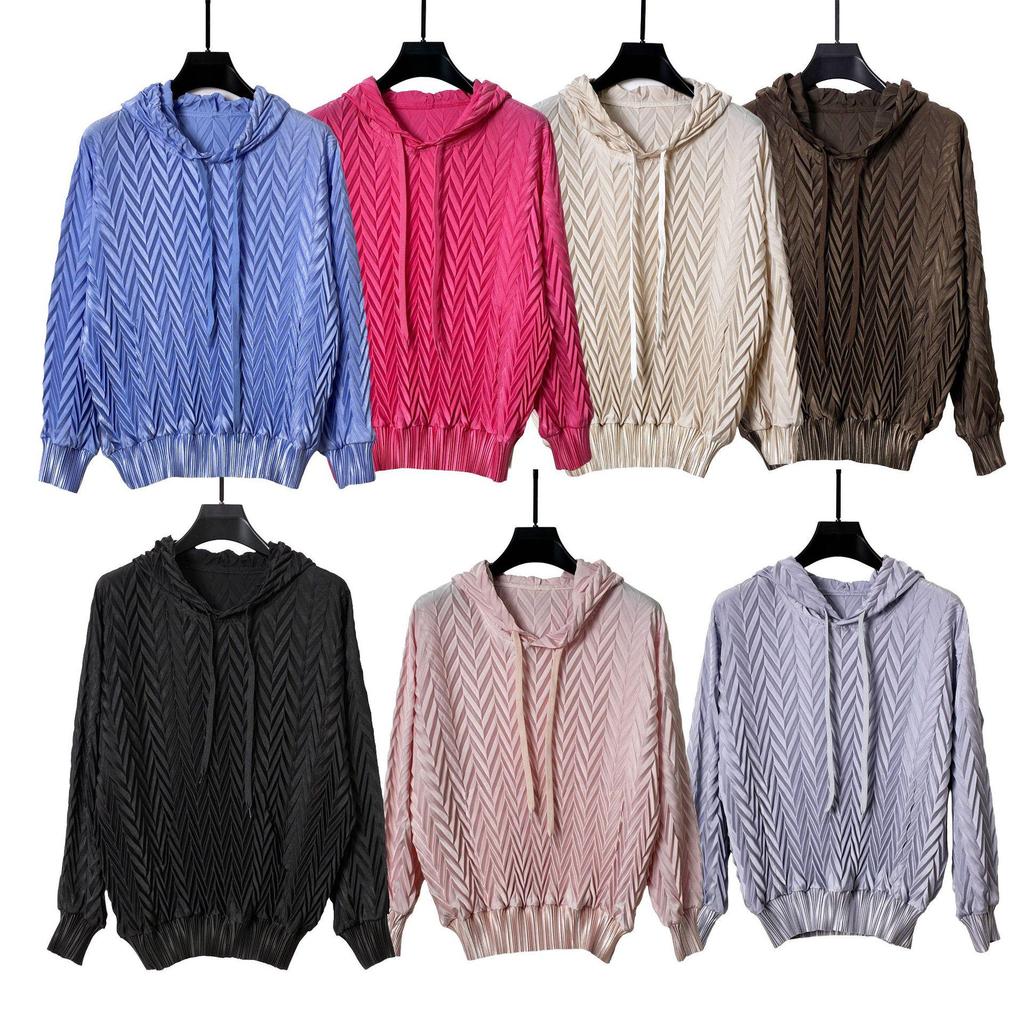 Miyake Style Hooded Pleated Sweatshirt: 2026 Spring Slimming Long Sleeve Pullover for Women