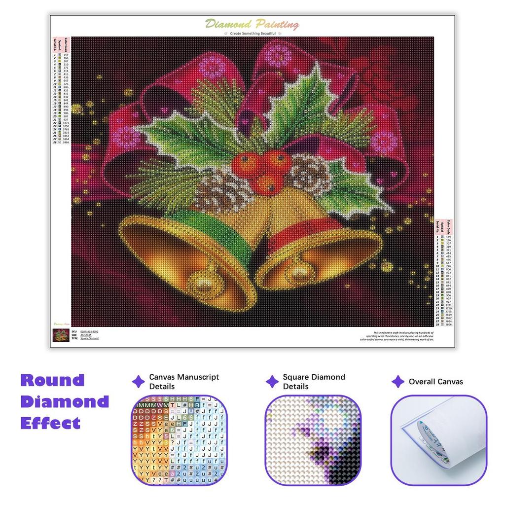 Алмазная картина, Рождественский колокольчик, кулон, полная круглая Алмазная вышивка, мультяшная мозаика, комплект со стразами, декор для дома 30x40 см/12x16 дюймов