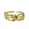 Fashion Gold Emerald Drop Glaze Open Ring Zircon Enamel Personality Light Luxury Premium Retro Ladies Ring