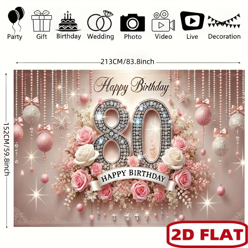 2D плоский 2D плоский баннер 1 штука великолепного баннера для 80-летия - с розово-белым цветочным дизайном