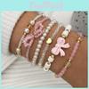 Cute 6pcs Bracelet Cute Beaded Sexy Glass Bead Imitation Pearl Soft Clay Handmade Positioning Beaded Stacking Bracelet Set Pink Series