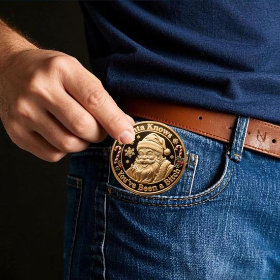 Yousheng Рождественская монета Санта-Клауса Санта знает, что ты была сукой Монета Металлическая чеканка Коллекционная монета Украшение Круглый памятный значок Подарок-прикол