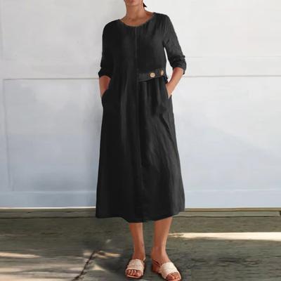 Женское Модное Повседневное Однотонное Длинное Платье на Пуговицах
