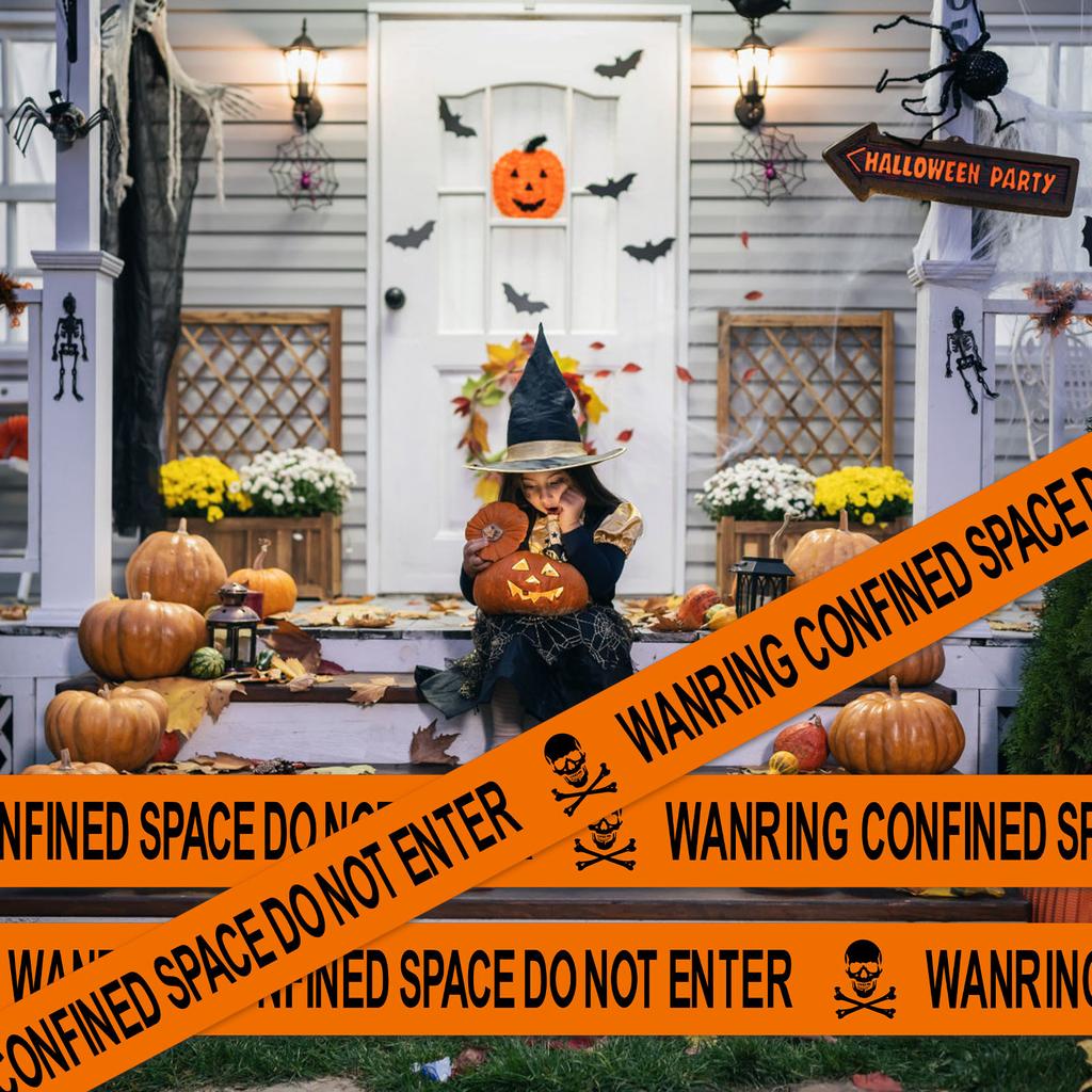 Creepy Caution Fright Tape Halloween Hazard Warning Decor Outdoor Haunted Walkway Barrier Spooky Crime Scene Party Decoration