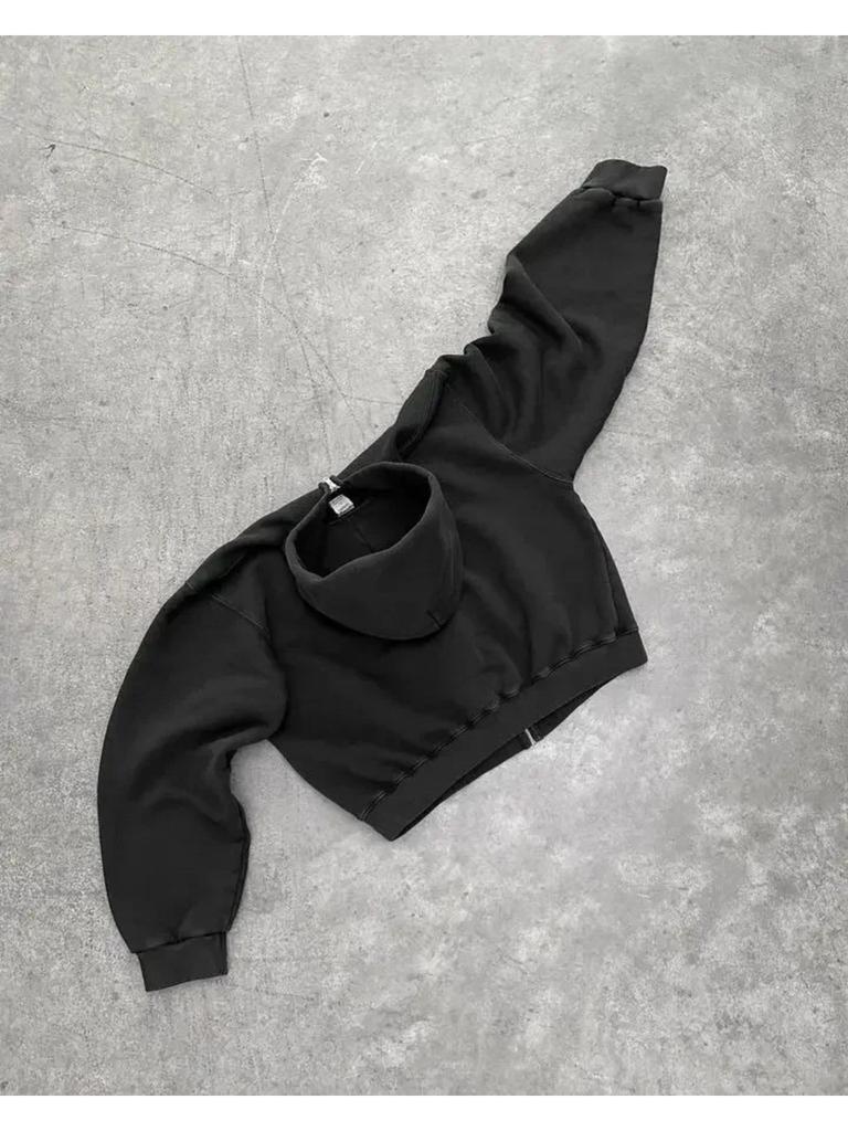 ZYLLO Харадзюку Ретро Новая Печать Цветок Раскрывающийся Свитер С Капюшоном Y2K Уличный Хип-Хоп Повседневный Свободный Свитшот Парный Топ