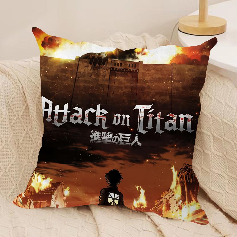 Anime AAttack On TitanS Cushion Cover Silky Short Plush Invisible Zipper Dustproof Sofa Pillow Case for Home Decor