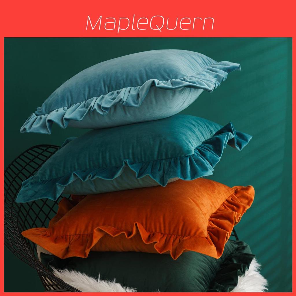 Style Velvet Throw Pillow Cover With Ruffle Edges For Living Room Decor