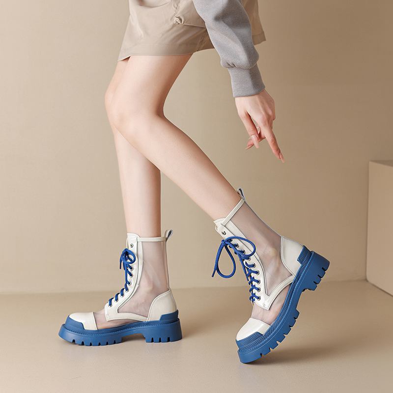 Krazing Pot Летние ботинки из овчины с круглым носком, модные ботильоны из воздушной сетки с заклепками и перекрестной завязкой