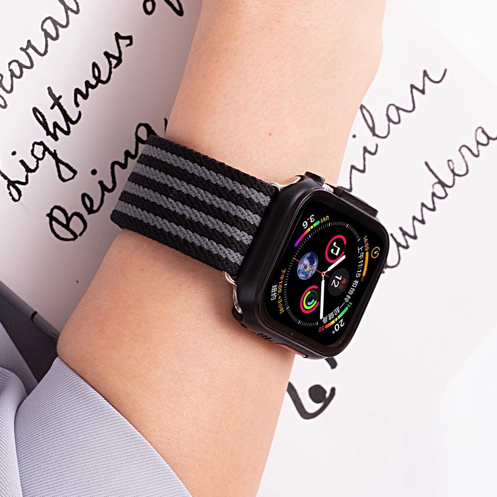Watch Band for Apple Watch Series 10 9 8 7 SE 6 5 4 3 2 1 42mm 41mm 40mm 38mm 4-Stripe Parachute Buckle Nylon Strap