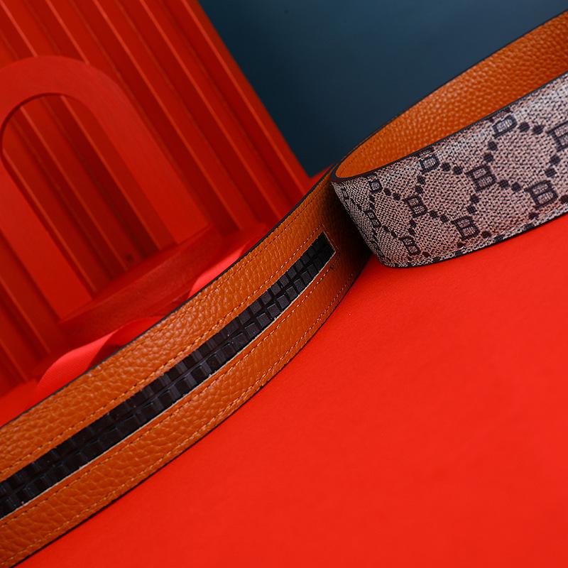 Four Seasons Available New Leather Men'S Belt Alloy Automatic Buckle Letter Belt Business Commuter Casual Pants Belt