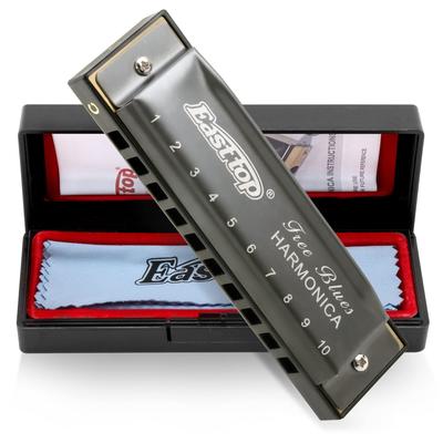 Губная гармошка East top для начинающих блюзовая губная гармошка C Key 10 отверстий Губная гармошка с 10 отверстиями Чехол из нержавеющей стали Диатоническая губная гармошка Чистящая салфетка Подходит в качестве подарка