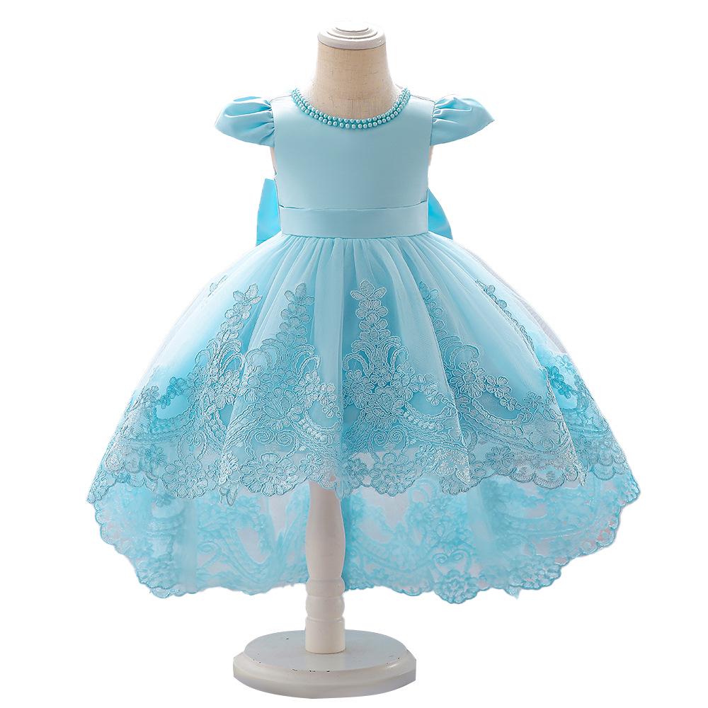 "Girls Bow Princess Dress with Flying Sleeves, Tutu Skirt, and Tail - Stylish Flower Girl Wedding Dress"