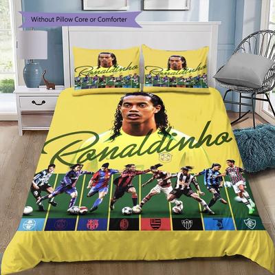 Ronaldinho Brazil Legend 3PCS Bedding Set Duvet Cover with 2 Pillowcases, Career Journey Soccer Star Print Bed Linens for Football Fans