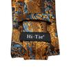 Hi-Tie Mens Silk Tie Gold Paisley Necktie Handkerchief Cufflinks Set for Business