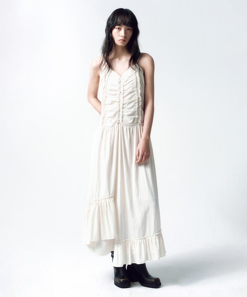 Insilence Woman Vintage Frill Maxi Dress Cream