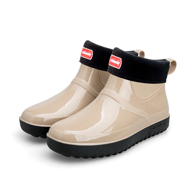 Осенние и зимние резиновые сапоги, женские ботильоны, короткие плюшевые мужские ботинки, резиновые сапоги из ПВХ для женщин, модная обувь