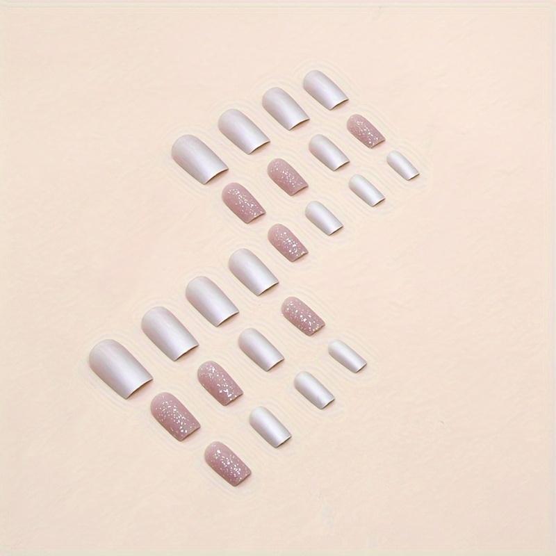 24 шт. квадратных накладных ногтей, средние накладные ногти, глянцевые акриловые ногти, розоватые накладные ногти, блестящие акриловые ногти с полным покрытием