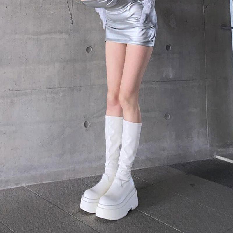 White Platform Boots Women's Summer Thin Tall British Style Small Martin Boots