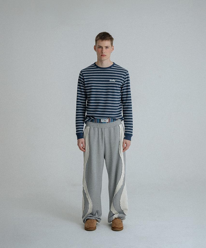 SUNDAY FRUIT MARKET Stripe Waffle Ls Tee Navy