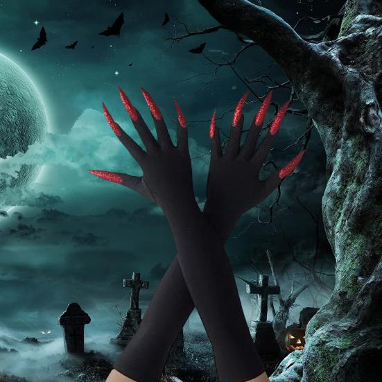 1 пара перчаток-лап на Хэллоуин, длинные черные перчатки со страшными длинными ногтями, мягкие удобные перчатки для косплея, фестиваля, забавные перчатки призрака