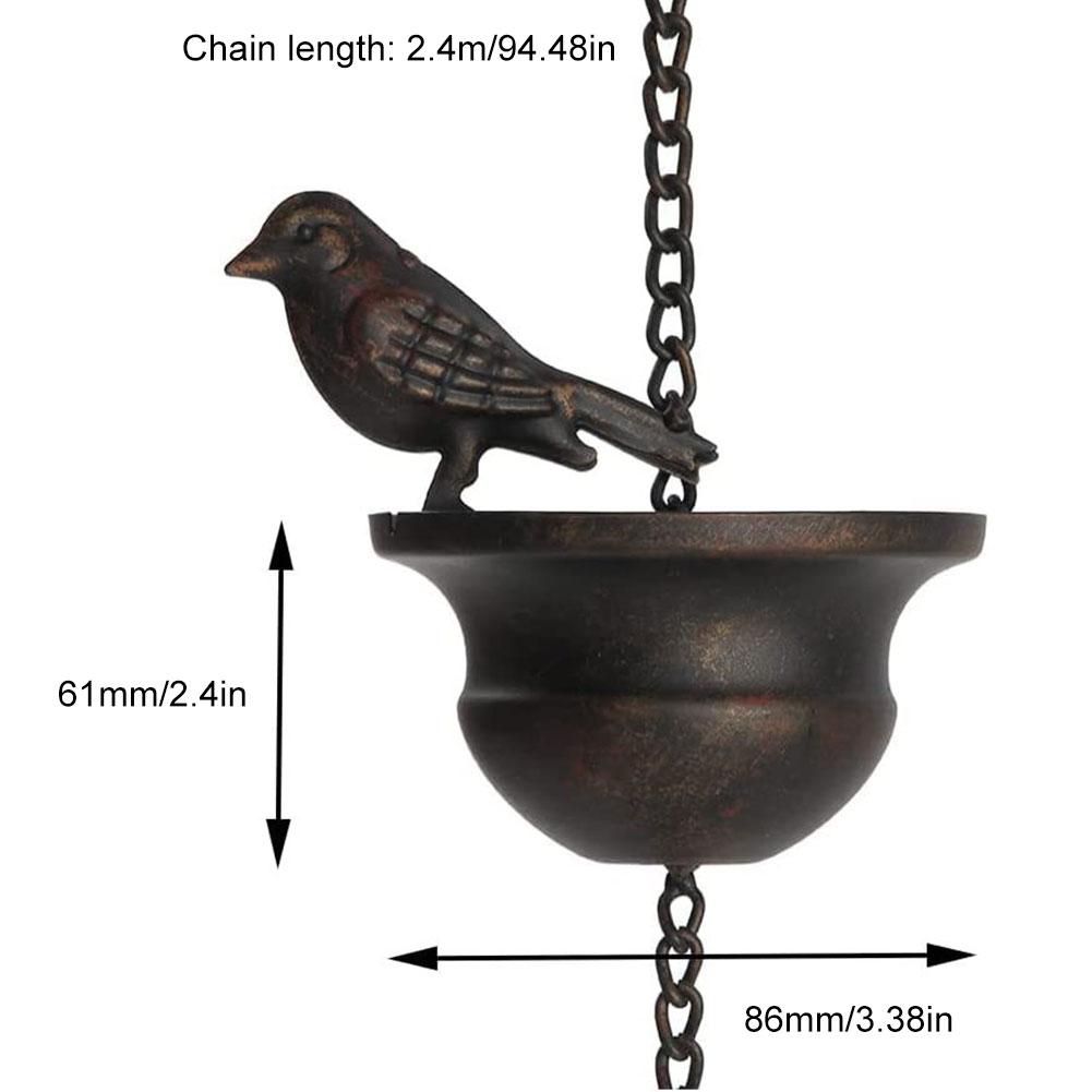 8 Feet Metal Rainwater Catcher Chain Mobile Drainage Rain Chain 8 Birds Cups Decoration Hangings for Outdoor Courtyard Garden