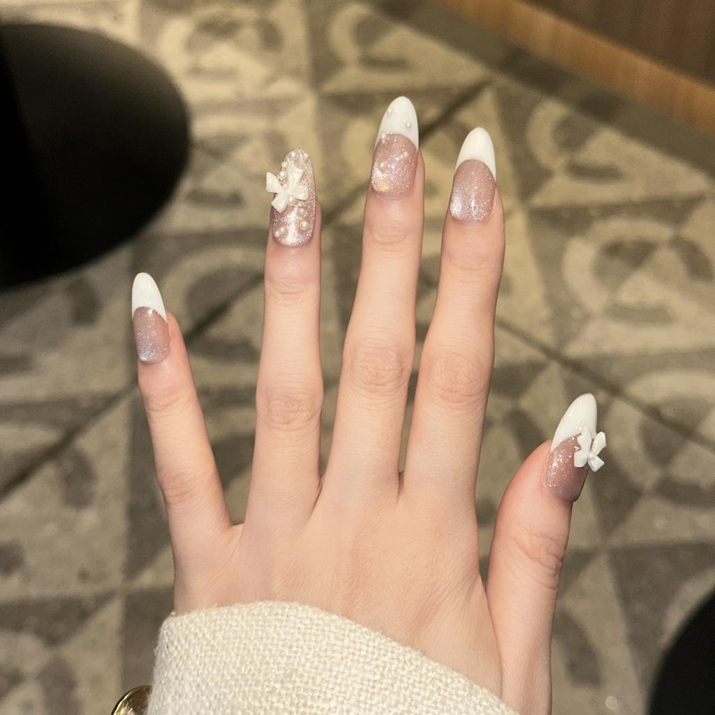 Чисто ручная работа Бабочка Носимые Накладные Ногти Французский Нейл-арт Готовые Накладные Патчи для Ногтей