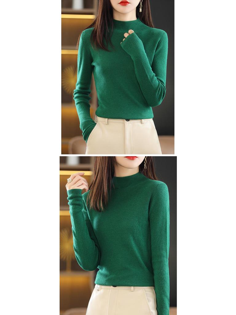 Женский трикотажный свитер со средним рукавом - Полувысокий воротник, Легкий, Весенне-осенний сезон 2022