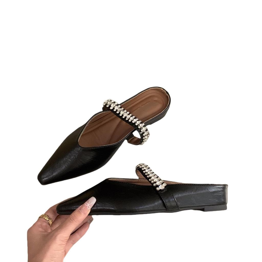 Inner Heightening Bag Head Half Slippers Women's Shoes Outer Wear 2025 New Summer Pointed French Mary Jane Half Tray Single Shoes