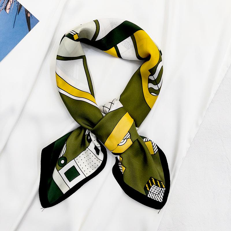 Spring and Autumn New 71 Square Scarf Fashion Summer Simulation Silk Plaid Square Scarf Simple and Light Simulation Silk Scarf Small Scarf