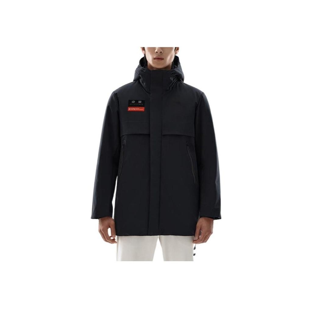 Anta Однотонная мужская куртка-пуховик с капюшоном, застежкой-молнией, логотипом, воротником-стойкой, черная 152247946-2