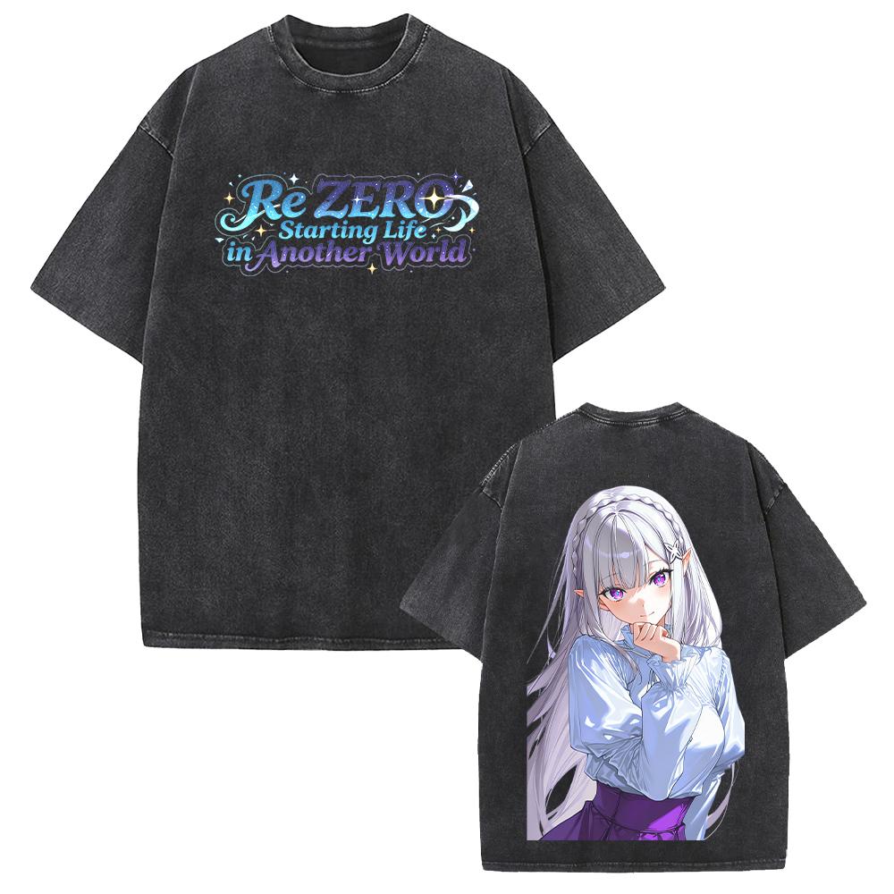 Горячая Аниме Re ZERO Эмилия Кавайная Графическая Футболка Мужская Женская С Коротким Рукавом Одежда Стиранный Хлопок Футболка Повседневная Футболка Винтажная Футболка