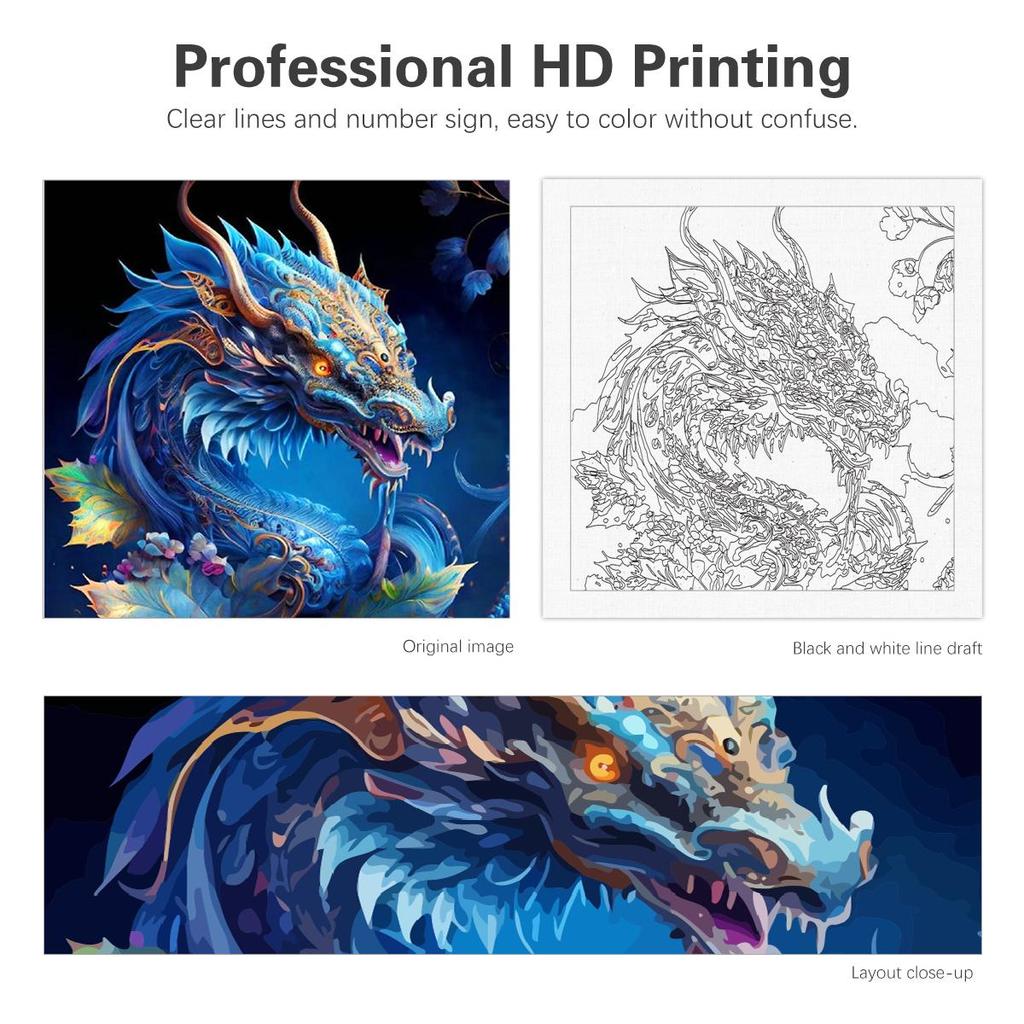 Frame Painting By Numbers Kits Dragon Animals Picture Drawing By Numbers For Home Decoration 40x40