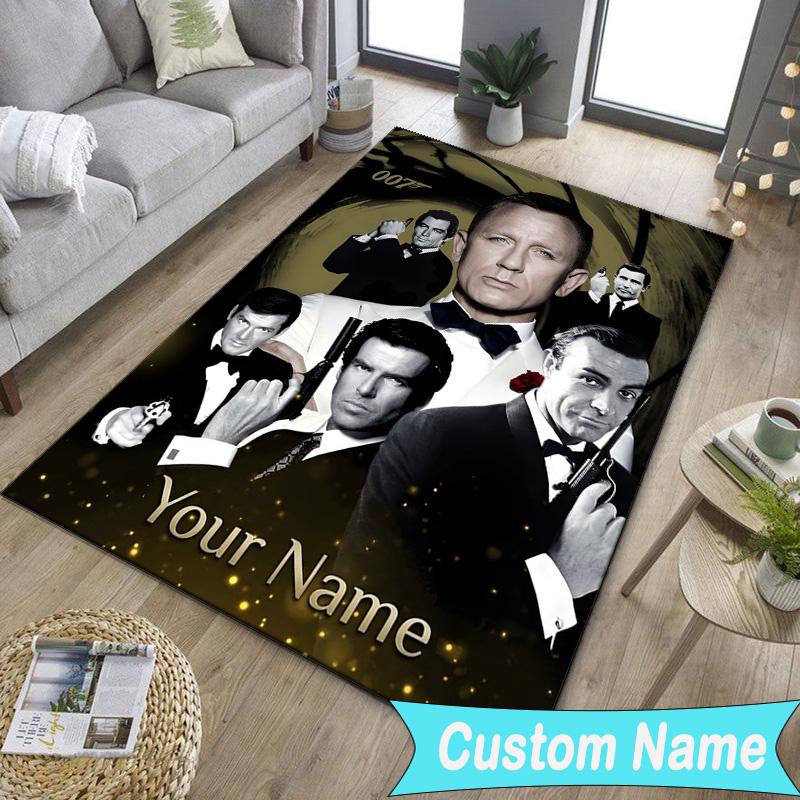 Custom NameJames Bond Movie Collage Carpet, Indoor Rug, Chair Rug, Living Rooms, Doormat Made From Polyester Home Decor Birthday Christmas Gifts