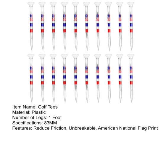 20 шт. футболки для гольфа, небьющиеся, уменьшающие трение, пластиковые, 83 мм, с принтом американского национального флага, прозрачные, многоразовые, длинные, с боковым вращением, длинные аксессуары для гольфа