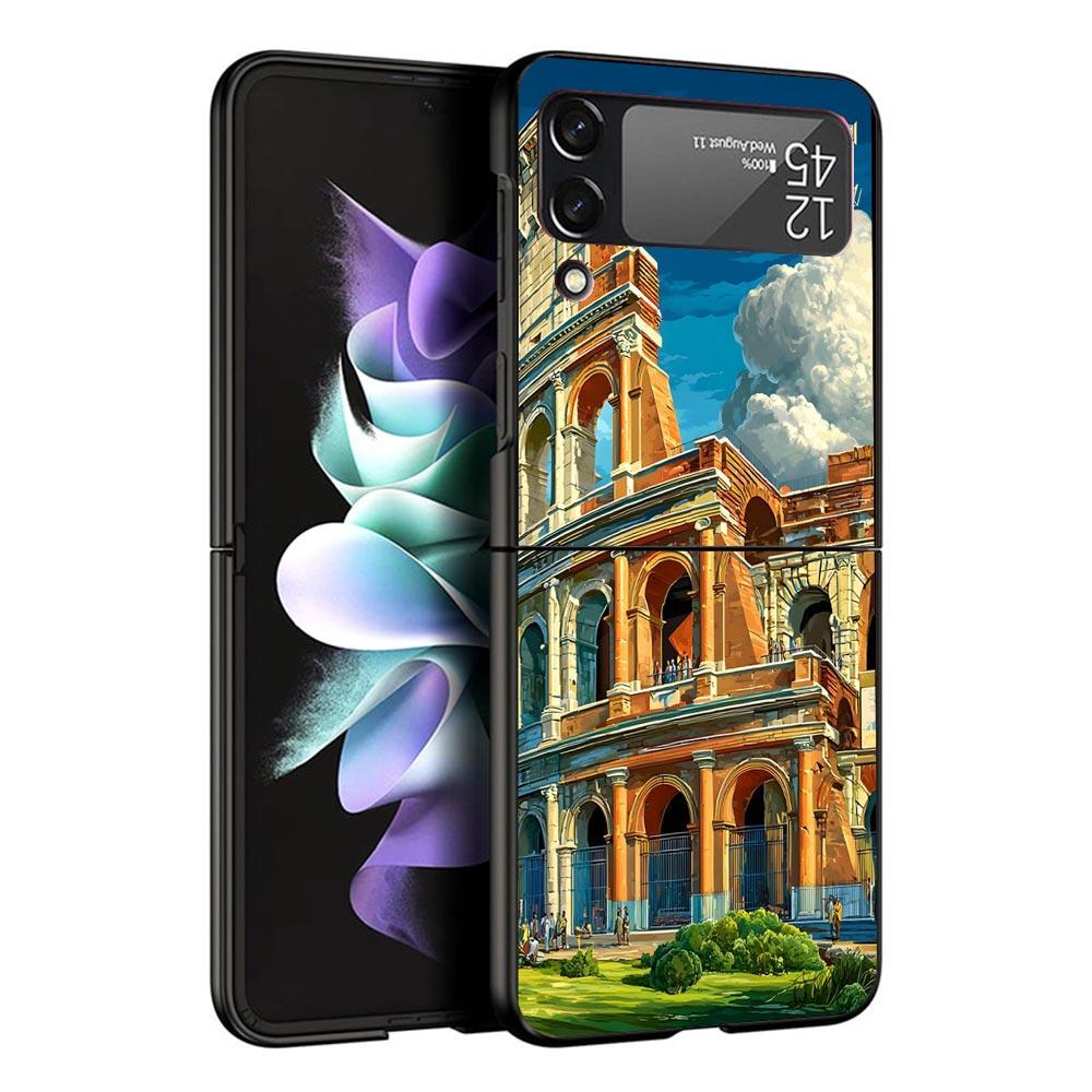 Roman Colosseum Black Phone Case For Samsung ZFlip7 ZFlip6 ZFlip5 ZFlip4 ZFlip3 5G Hard Protective Galaxy Z Flip 3 4 5 6 7