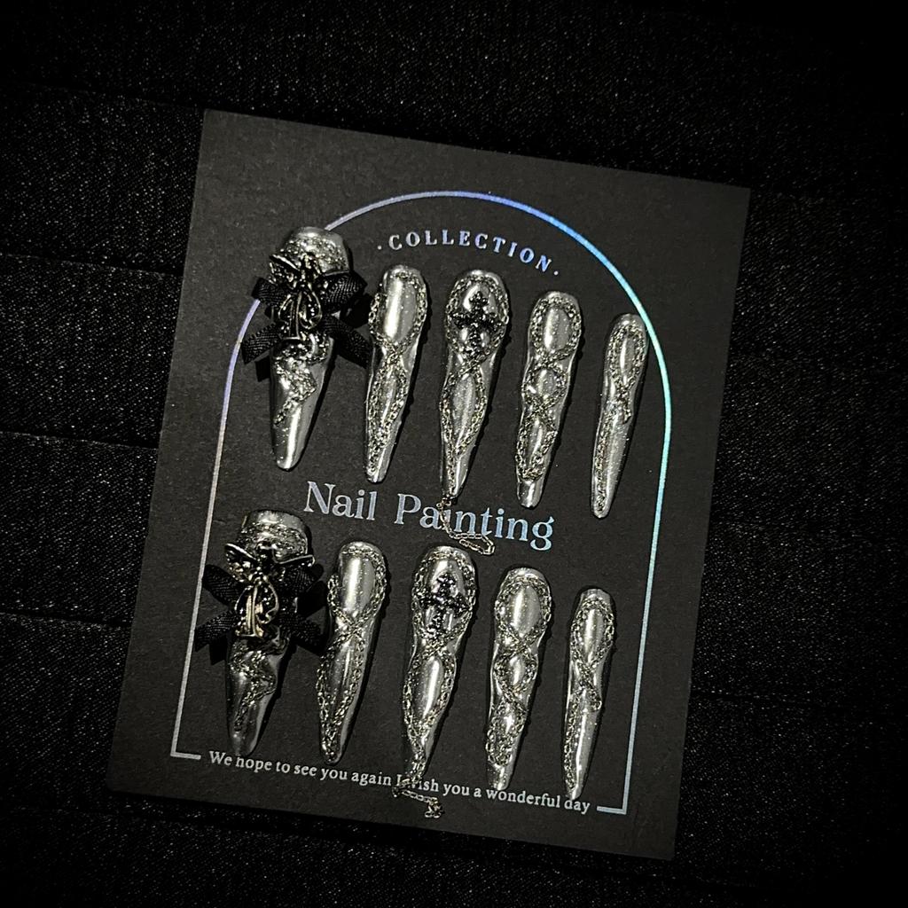 Миндальные накладные ногти ручной работы со стразами, длинные стилеты, многоразовые акриловые накладные ногти, полное покрытие, клей для ногтей, самоклеящиеся ногти для женщин