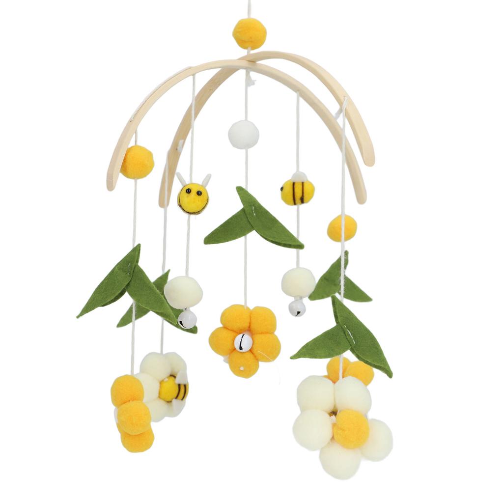 Bee Flower Crib Mobile Green Leaves Nursery Decoration Infant Bedroom Hanging Toy for Bassinet