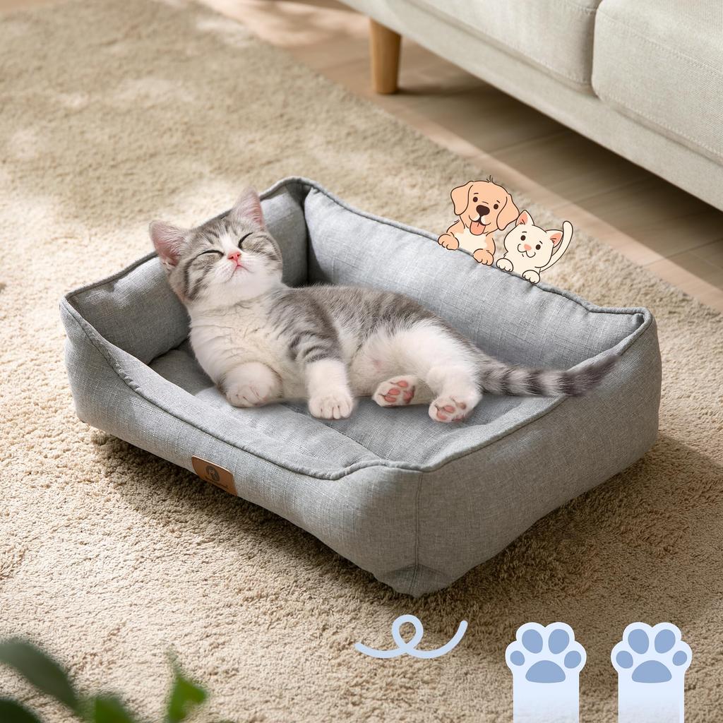Sunquinn Кошка и Собака с Подушкой 60Д x 50Ш x Легкая Лежанка, Стираемая, Нескользящая, Дышащая, Всесезонная, Квадратная, (Внешние размеры 15Всм, Серый)