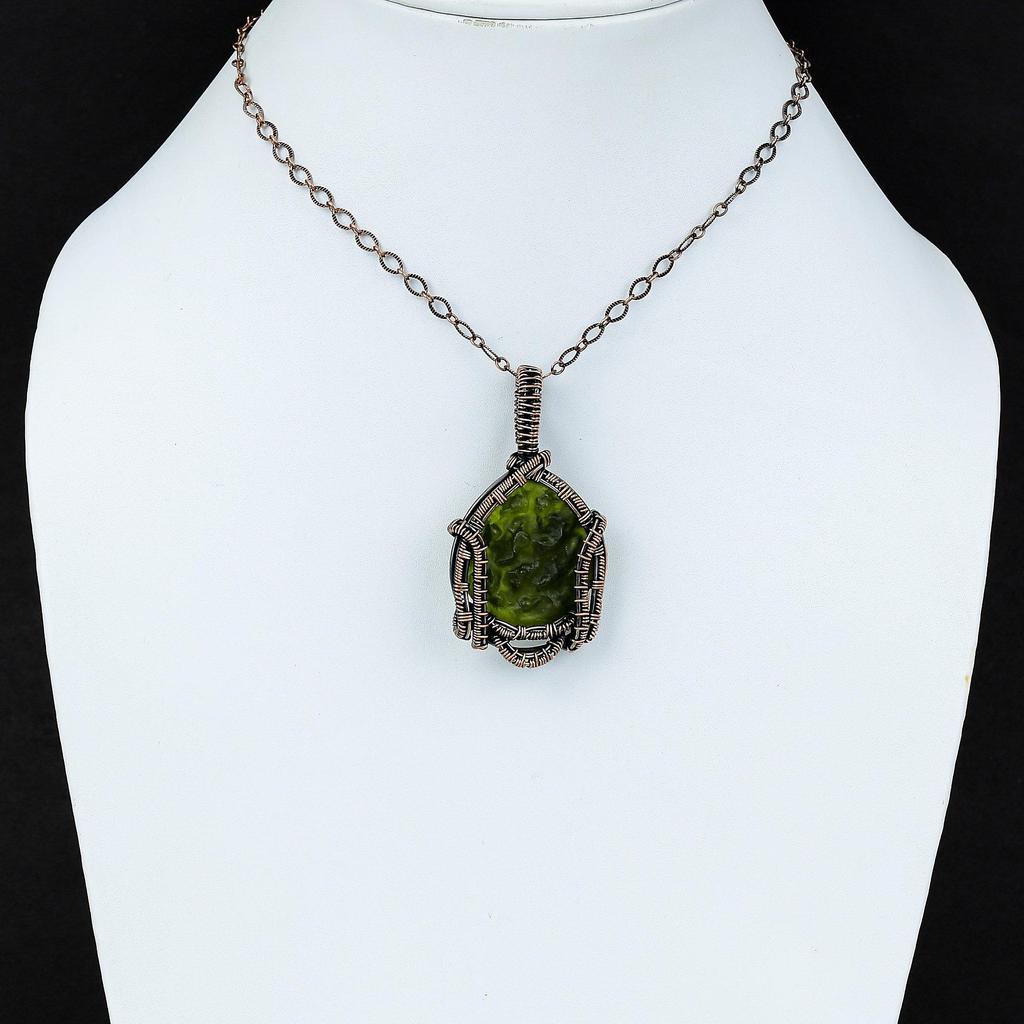 Moldavite Pendant Copper Wire Wrapped Gemstone Pendant Moldavite Jewelry Handmade Boho Pendant Copper Jewelry Gift For Her Wire Wrap Jewelry