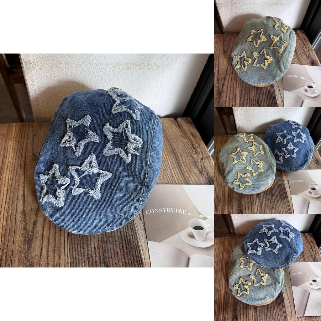 Винтажная джинсовая беретка с принтом «Звездное небо» для арт-моды и повседневной носки