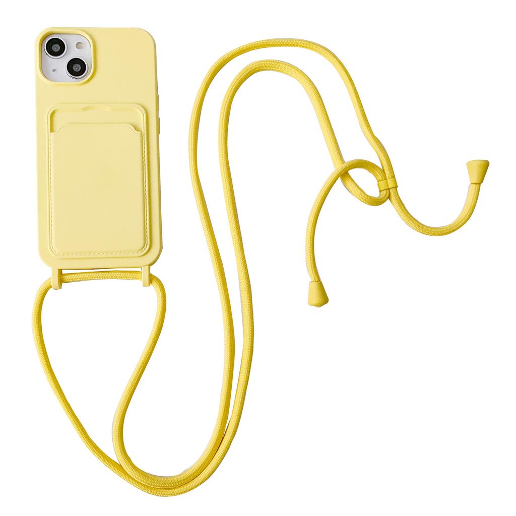 Защитный чехол для iPhone 14, противоударный чехол из жидкого силикона с карманом для карт, ремешком