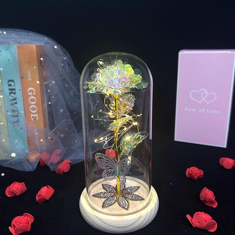 Eternal Flower Glass Cover Gold Foil Rose Night Light 110 Teacher Valentine's Day Birthday Gift Ornament Christmas