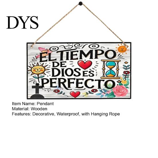 Handmade Wood Hanging Sign Spanish Religious Prayer Wall Ornament with Rose Cross Flower, Living Room Ornaments Wooden Decorative Pendant for Bedroom