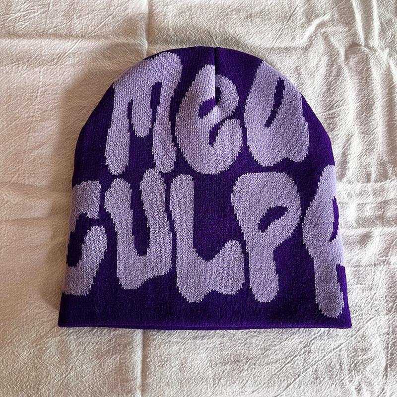 Acrylic Knit Beanie Hat With Embroidered Letters For Streetwear Fashion In Winter Season