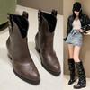 Fashion Women's Removable Boot Shaft Riding Shoes New Autumn Pointed Toe Chunky Heel Women's Knee High Retro Women's Knight Boots