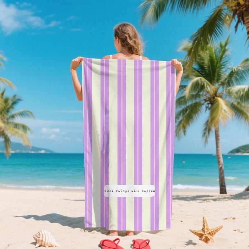 For Fashion Summer Colorful Striped Ultra-Soft Microfiber Beach Towel Quick-drying Silver Ion Antibacterial Cross-Border