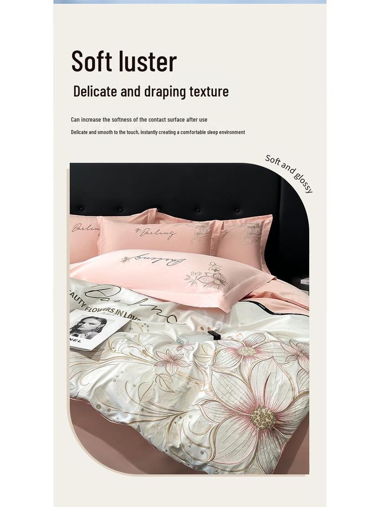 Luxury Embroidered All-Cotton Four-Piece Duvet Cover Set for All Seasons