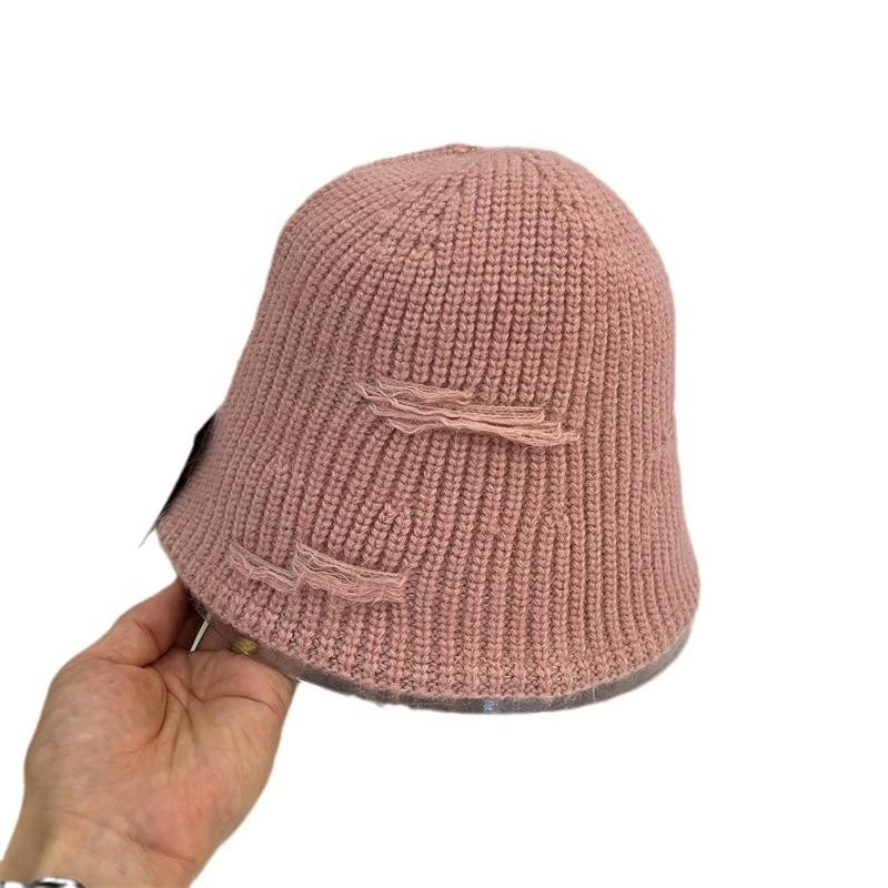 Autumn and Winter Wool Patch Fashion Knitted Bucket Hat Solid Color Warm Simple Bucket Hat