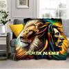 1PC Custom Name Lion Rasta Spirit flannel blanket versatile,all-season throw suitable for the living room,bedroom,camping,travel,and gift