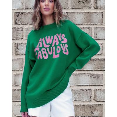 Женский осенне-зимний вязаный свитер с круглым вырезом и длинными рукавами с монограммой